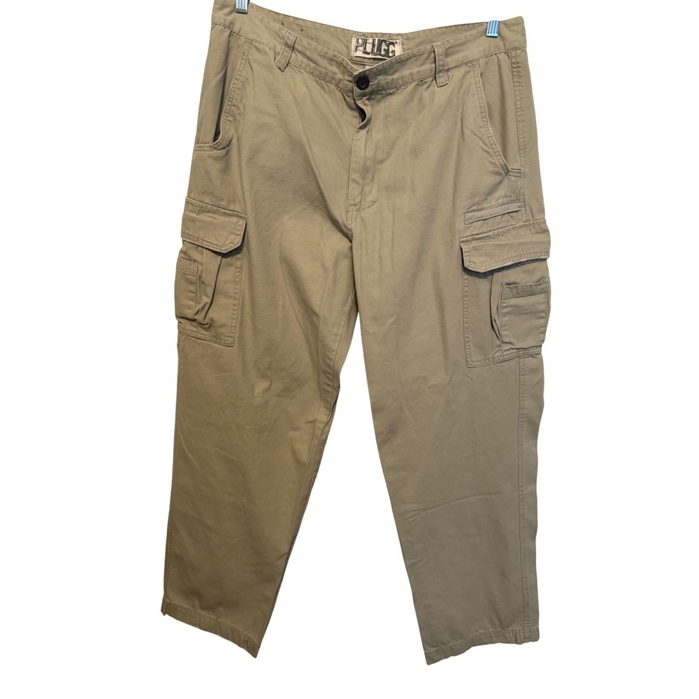 Vintage Plugg 36x34 Tan Cotton Cargo Pants Outdoor Casual Utility Workwear